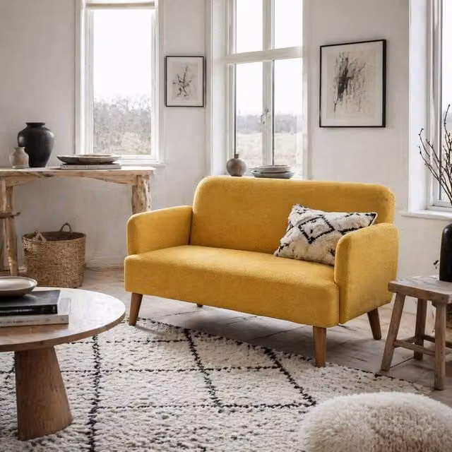 Wyld Haus Rorore Yoro Yellow Velvet 2 Seater Loveseat