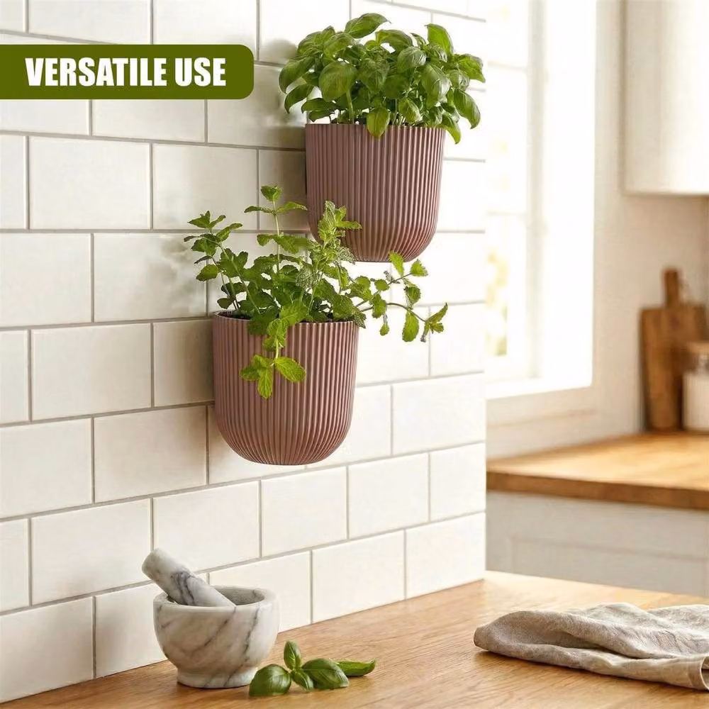 KORVIXA Set of 2 Modern Geometric Wall Planters in Mauve Pink and Purple – 3