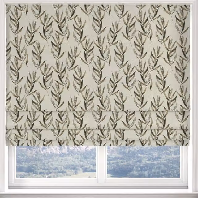 Ante Decor Olivia Made to Measure Blackout Roman Blind in Grey and Beige Floral Pattern