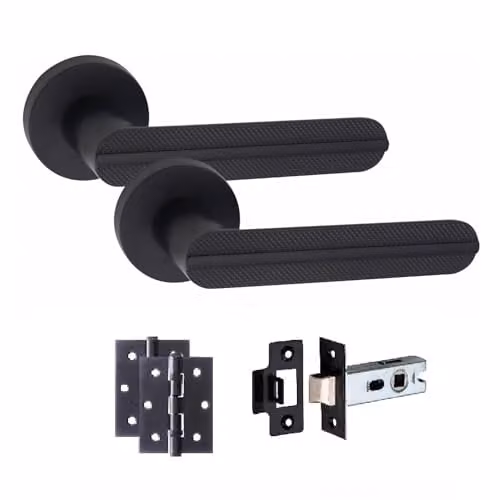 Golden Grace Lima Door Handles with Hinges and Latch Set in Matt Black – 1