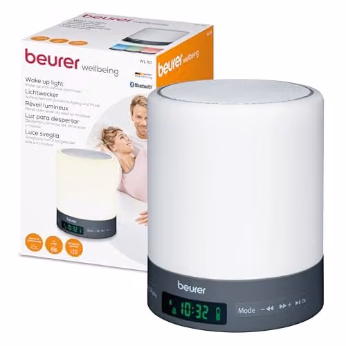 Beurer WL 50 Light Alarm Clock in Grey with LED Mood Light, Sunrise and Sunset Simulation and Dimmable RGB Night Light – 1