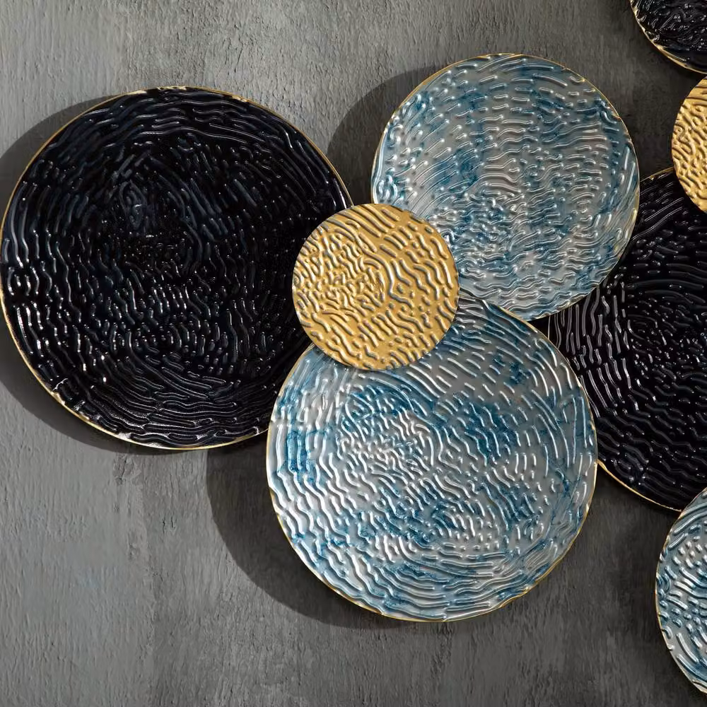 STILVORA Modern Geometric Metal Wall Art in Blue with Abstract Multi-Disc Design, 133 cm – 5