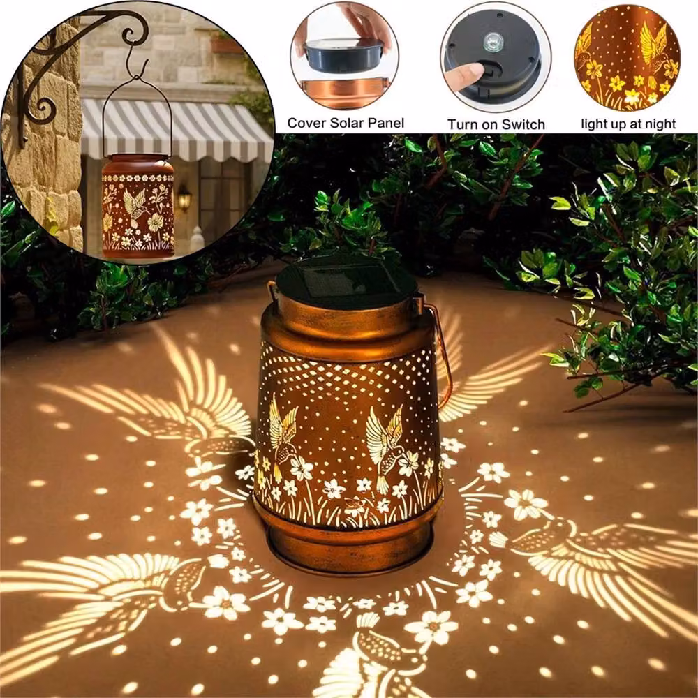 SPETLEK Brown Metal Solar LED Hanging Lantern with Dusk Sensor for Outdoor Use – 4
