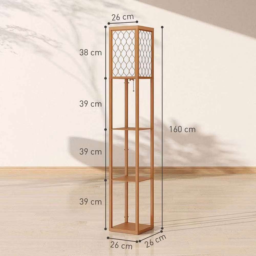 EONLION Modern Floor Lamp with 3 Wood Shelves and Beige Fabric Lampshade – 2