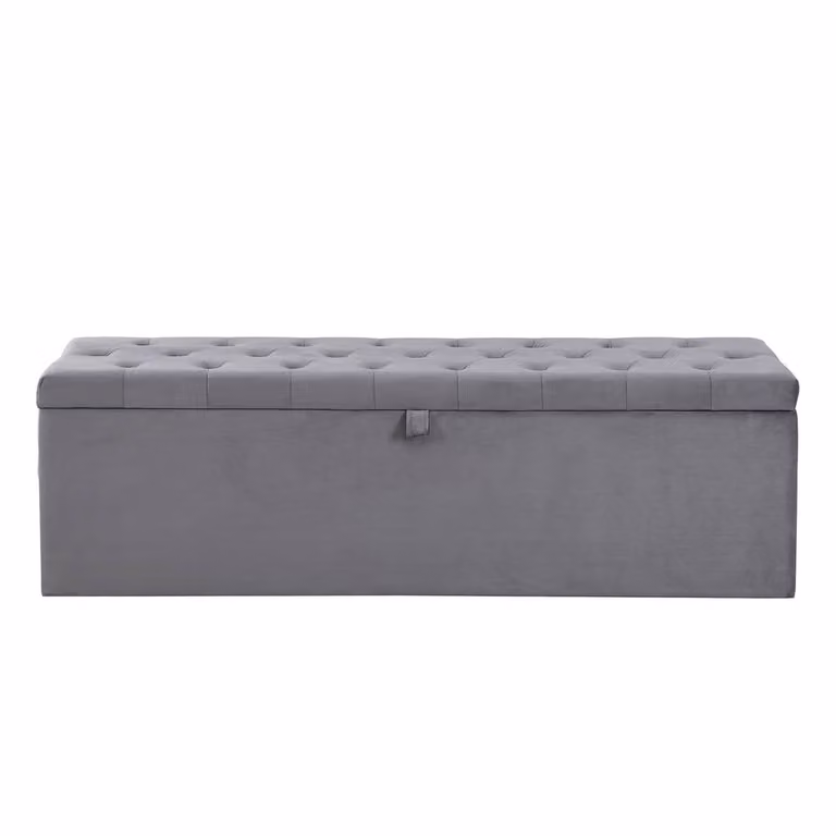 Rolipo Grey Velvet Upholstered Double Bed with Hydraulic Lift Base W/D/H: 135 x 190 cm