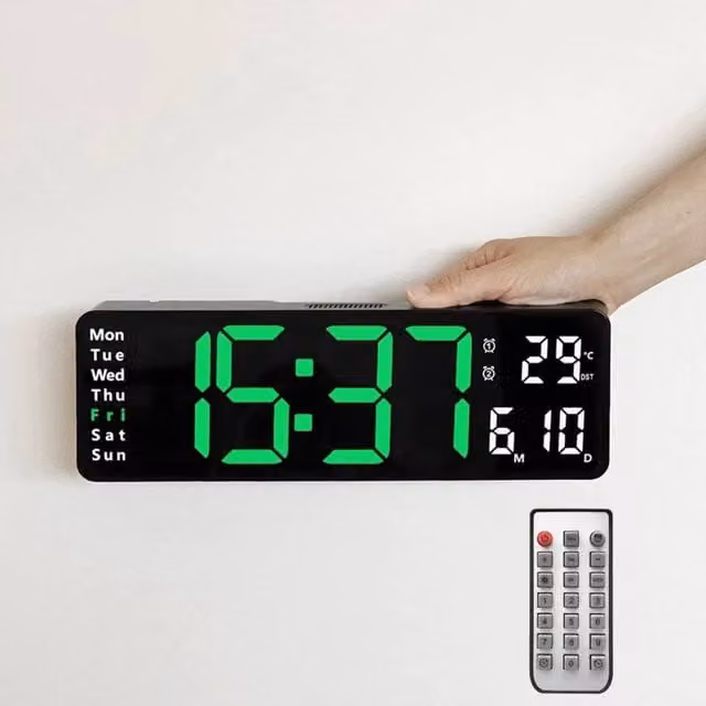 FLAVORA Green and Black Digital LED Wall and Desk Clock – 1