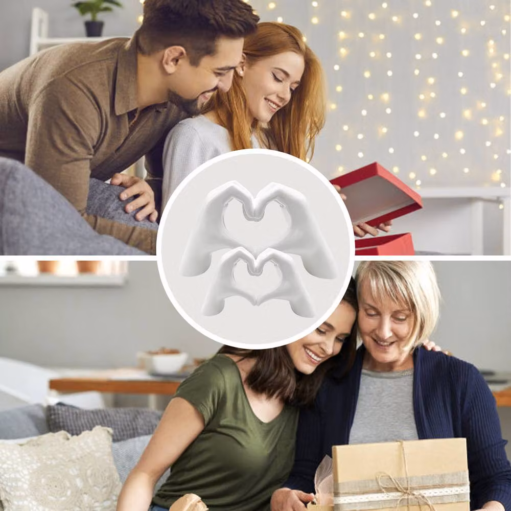 Huhote Modern Heart Hands Sculpture Set of 2, White Ceramic Tabletop Decor – 3