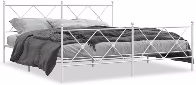 Berkfield Home Metal Bed Frame with Footboard, White, W: 183 cm, D: 213 cm