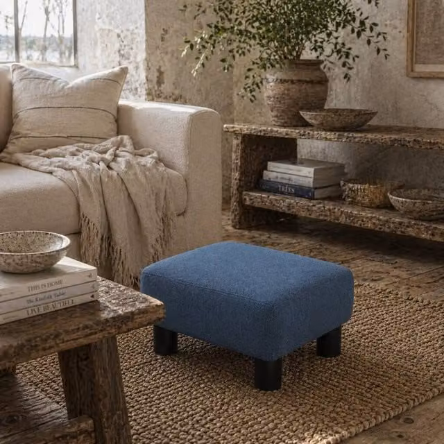 Wyld Haus Fatopa Blue Linen Rectangular Footstool W/D/H: 30 x 24 x 30 cm – 1