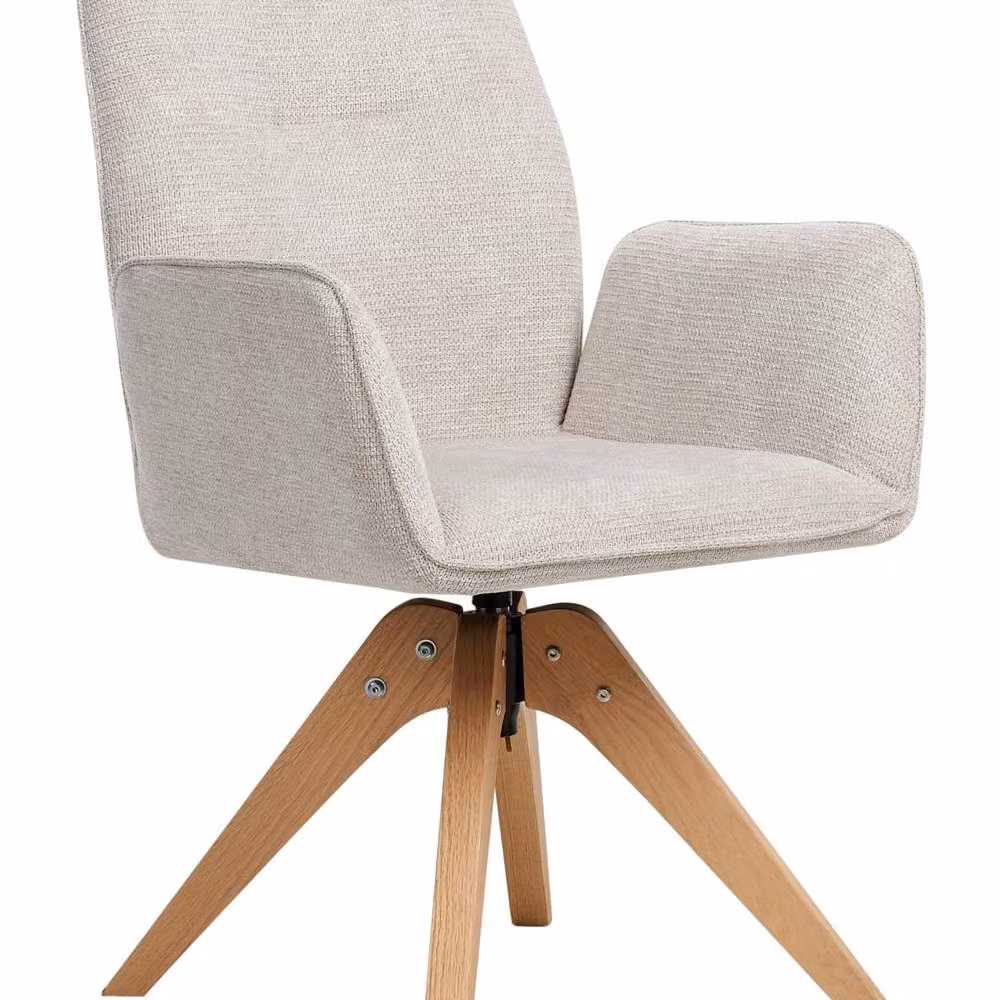 Wyld and Coco Swivel Dining Chair in Beige Fabric with Wood Accents – 2