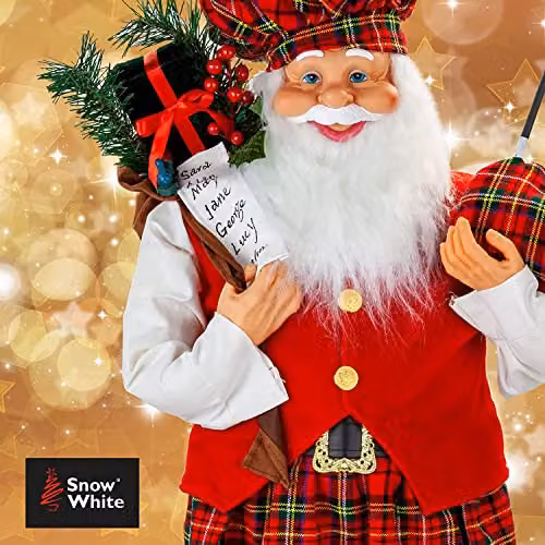 VFM Scottish Traditional Standing Father Christmas Christmas Decoration in Red Tartan Suit, Height: 90 cm – 5