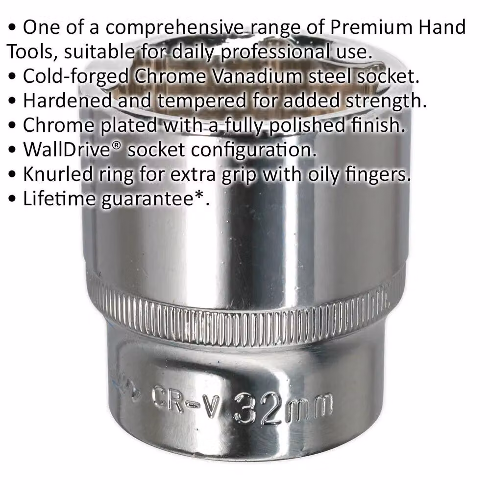 Loops 32mm Forged Steel Drive Socket with 1/2 inch Square Drive in Silver Chrome Vanadium – 2