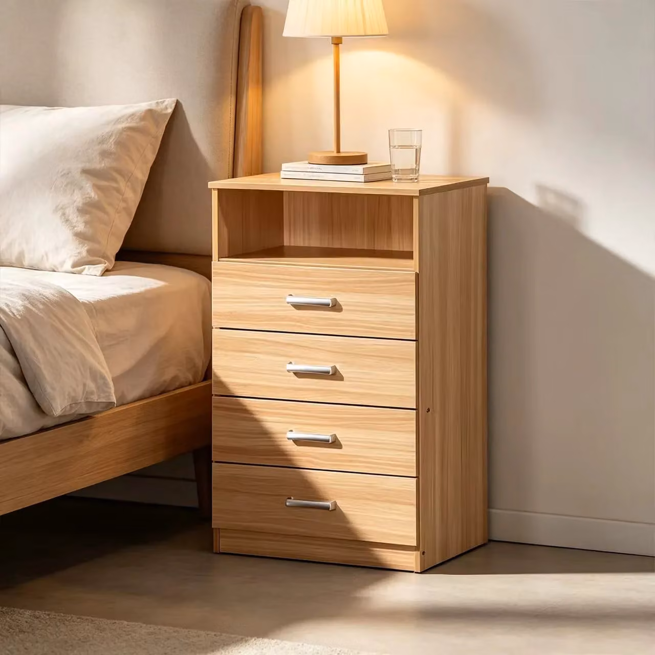 Comfy Living Ltd Modern Oak Effect Chest of Drawers in Light Oak and Brown with Silver Accents – 2