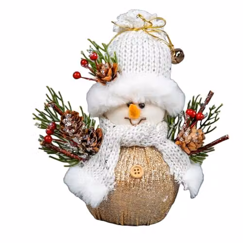 SHATCHI Snowman Figure Christmas Tabletop Centrepiece in Gold, White and Red, Height: 19 cm – 1