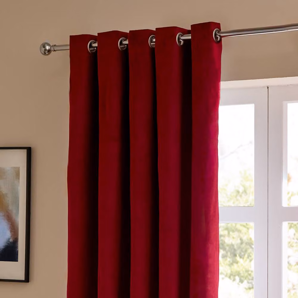 Furn Burgundy Velvet 100% Blackout Eyelet Curtain Pair, Width: 117 cm, Drop: 137 cm – 4