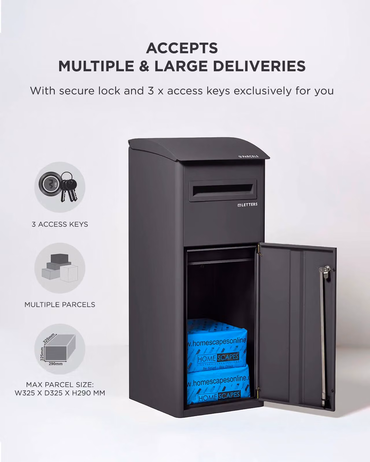 Homescapes Smart Parcel Box Extra-Large Wall-Mounted Secure Delivery Box in Black Steel – 5