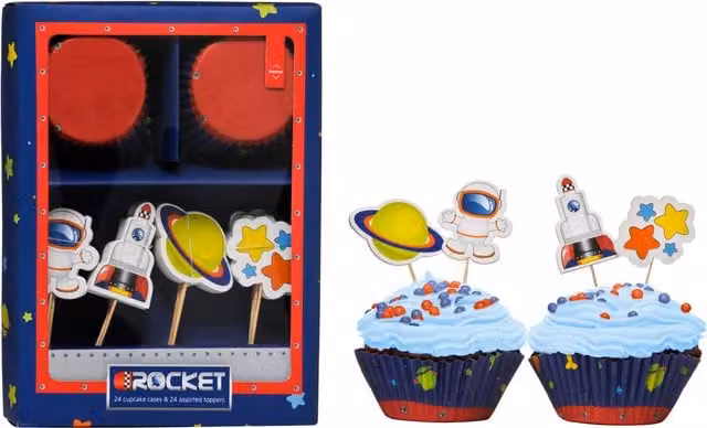 Orsina Cupcake Paper Holders and Topper Sticks Set, 24 Multicolour Cases with Toppers