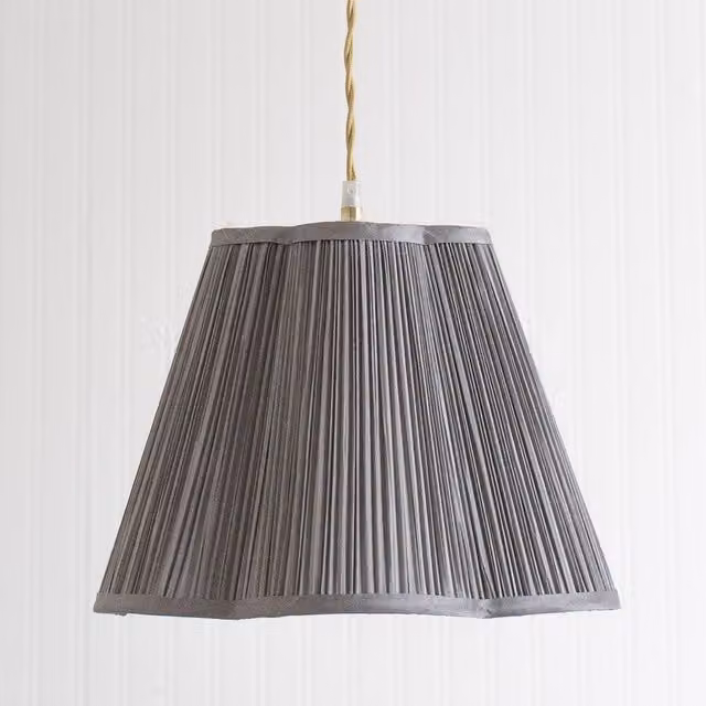 Loralei Large Pleated Dark Faux Silk Scallop Cone Lamp Shade with LED Bulb in Grey