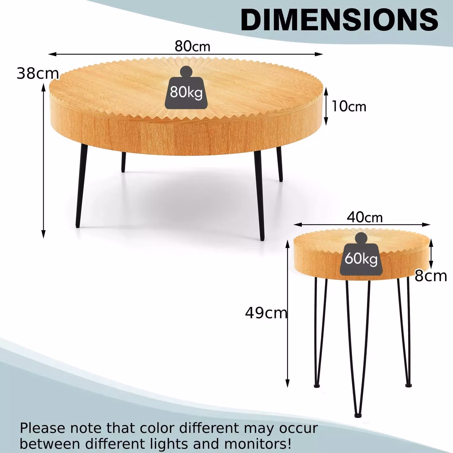Costway Set of 2 Round Nesting Coffee Tables in Natural Wood with Adjustable Feet, Boho Farmhouse Style – 3