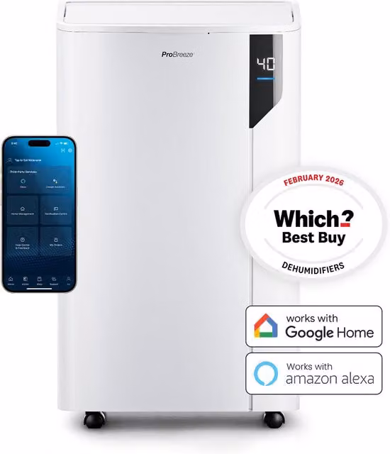 Pro Breeze 20L Smart Premium Dehumidifier with One-Click Laundry Mode and App Control in White – 1