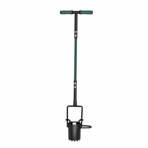 Garden Gear Heavy Duty Steel Bulb Planter with Ergonomic Soft Grip T-Handle in Green and Black