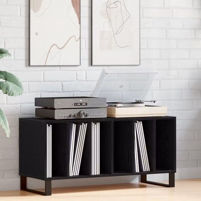 Berkfield Home Modern Black Oak Record Cabinet in MDF, W/D/H: 100 x 38 x 48 cm – 1