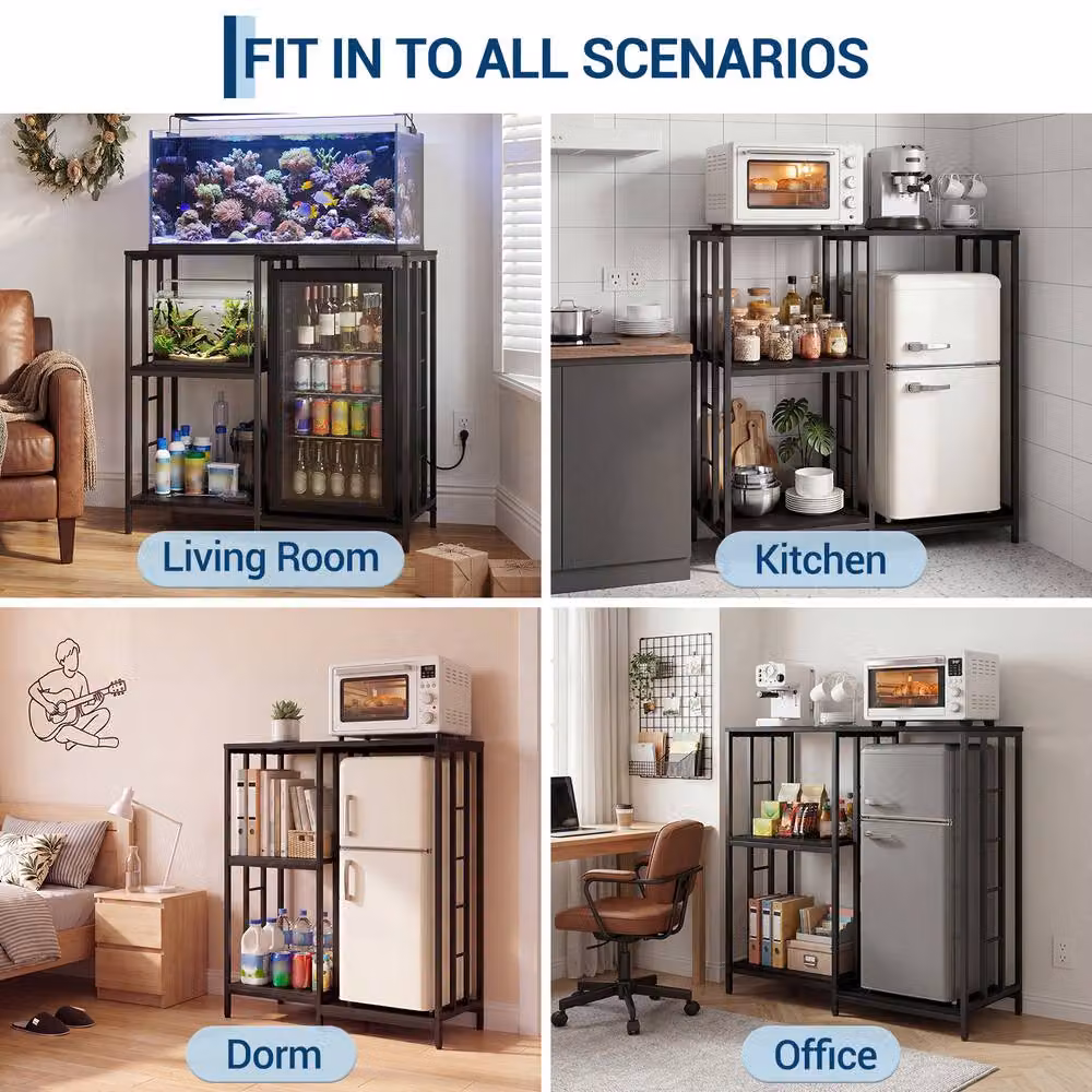 London Boutique 3-Tier Baker's Rack, Black Coffee Bar and Microwave Stand with Adjustable Shelves – 4