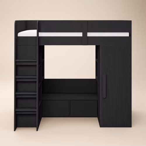 Flair Furnishings Aspen Ribbed High Sleeper with Storage and Wardrobe in Black – 5