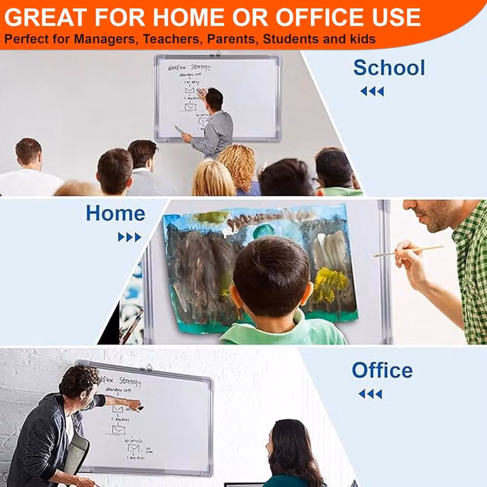 ATEK Magnetic Whiteboard with Pen Tray, Silver Aluminum Frame, White, W: 90 cm, H: 60 cm – 3