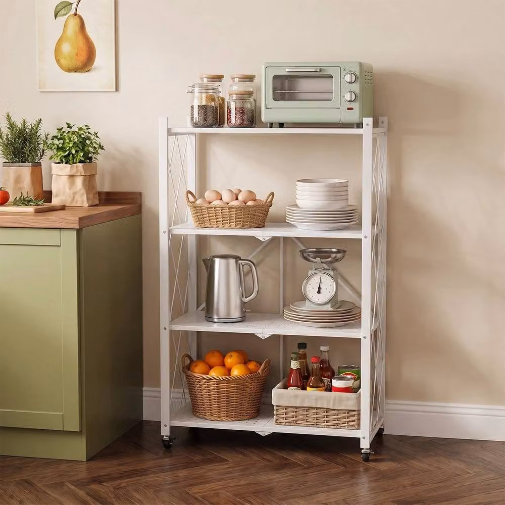 FORGEVIO White 4-Tier Metal Folding Kitchen Storage Shelf – 3
