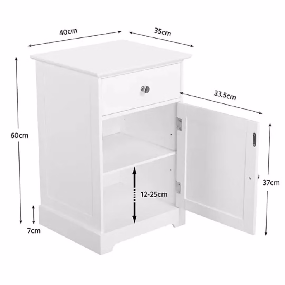 EONLION White Bedside Cabinet with Drawer and Glass Door for Bedroom Storage, W: 40.0 cm, D: 35.0 cm, H: 60.0 cm – 2