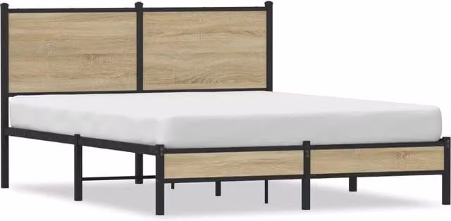 Berkfield Home Metal Bed Frame in Sonoma Oak Brown, W: 140 cm, L: 200 cm