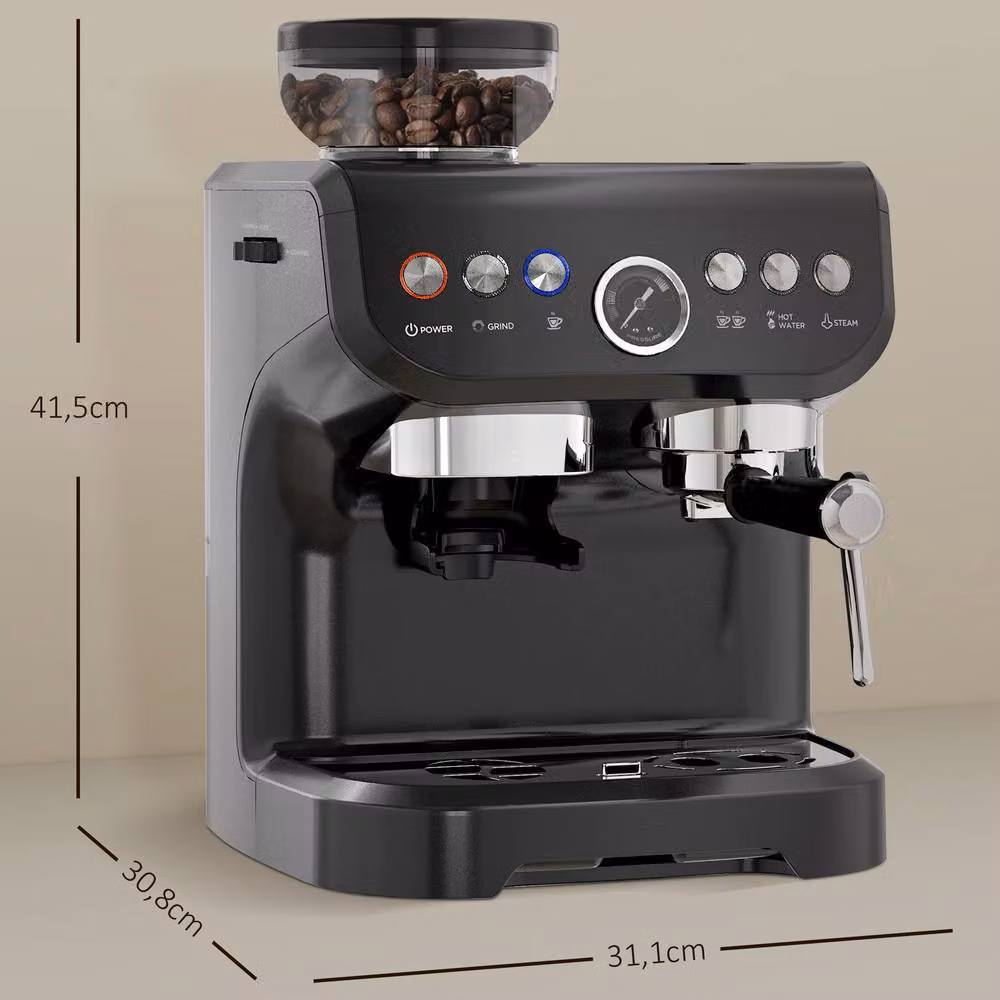 STILVORA 3-in-1 Coffee Machine with Grinder, Milk Frother and Hot Water Function in Black – 3