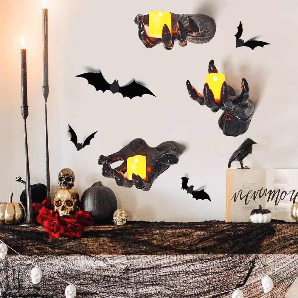 NIVOR 3 Pack Black LED Creepy Reaching Hands Wall Mounted Gothic Horror Decor – 3