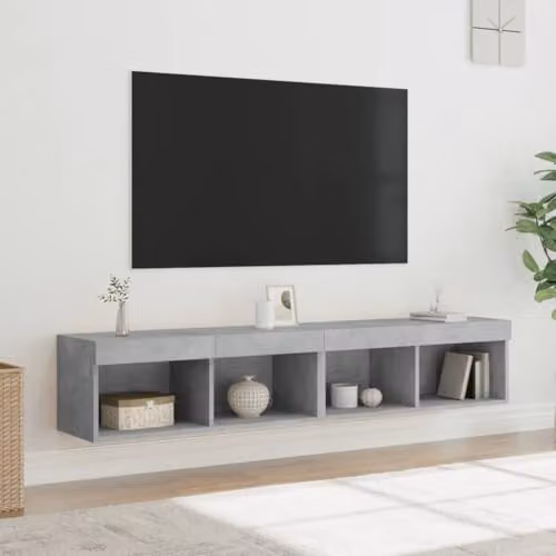 vidaXL Set of 2 Modern TV Cabinets with LED Lights in Concrete Grey, W/D/H: 80 x 30 x 30 cm – 2