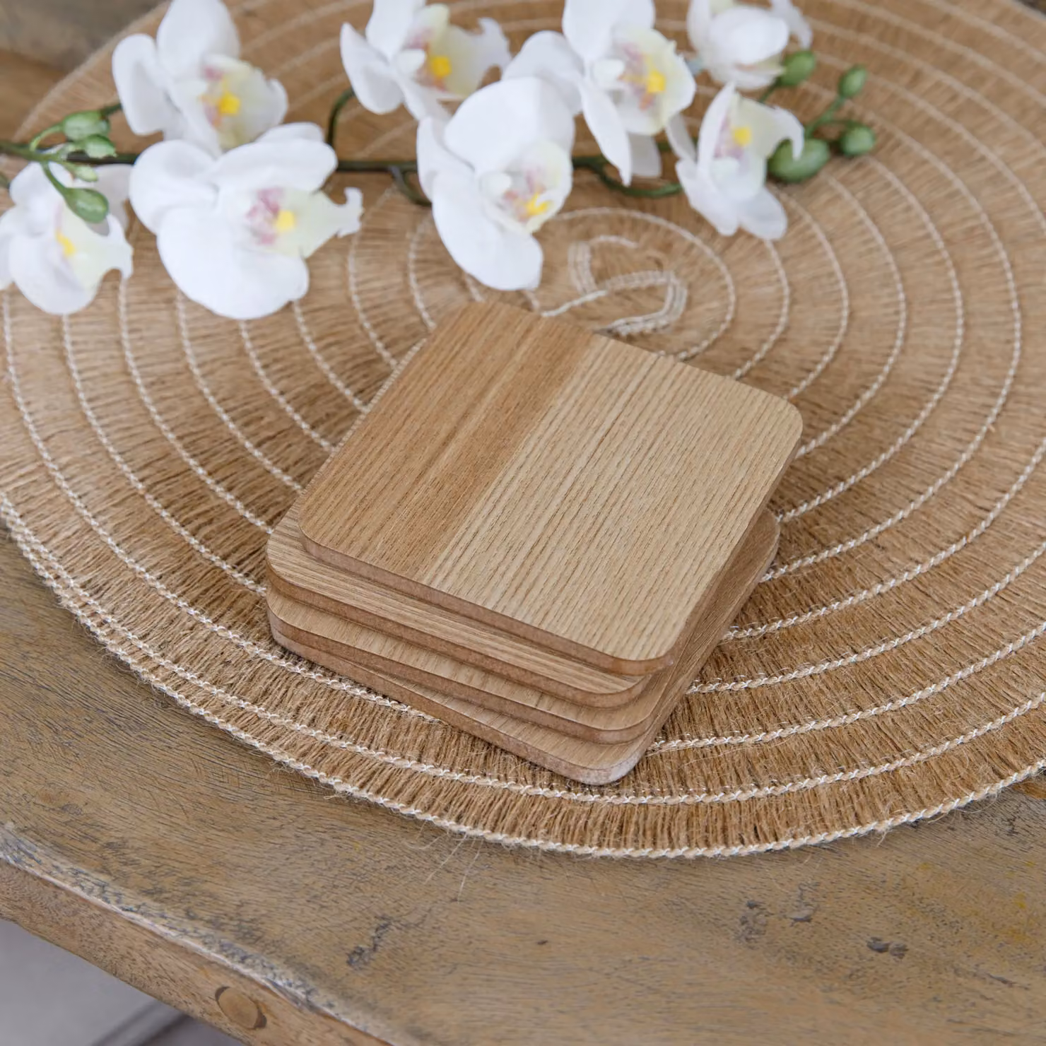 Creative Tops Set of 4 Brown Oak Veneer and Cork Square Coasters, W/D: 10.5 x 10.5 cm – 3