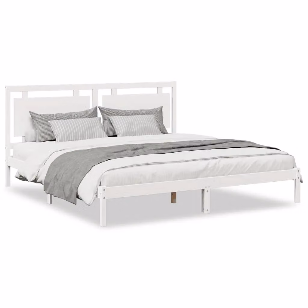 Berkfield Home Extra Long Solid Wood Bed Frame in White, W/D/H: 200 x 220 cm – 2