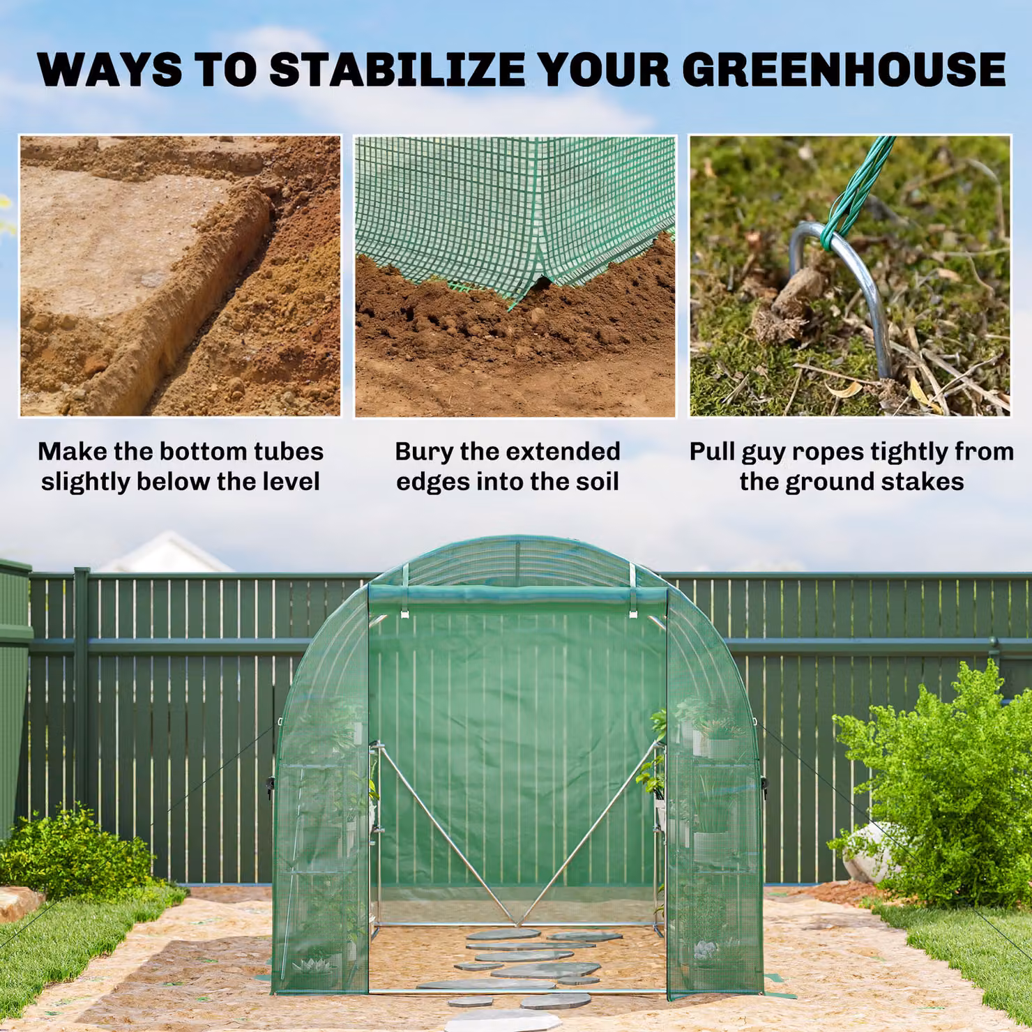 Outsunny Green Walk-in Polytunnel Greenhouse with Shelves, Roll-Up Door and 6 Mesh Windows, W: 275 cm, D: 198 cm, H: 191 cm – 4