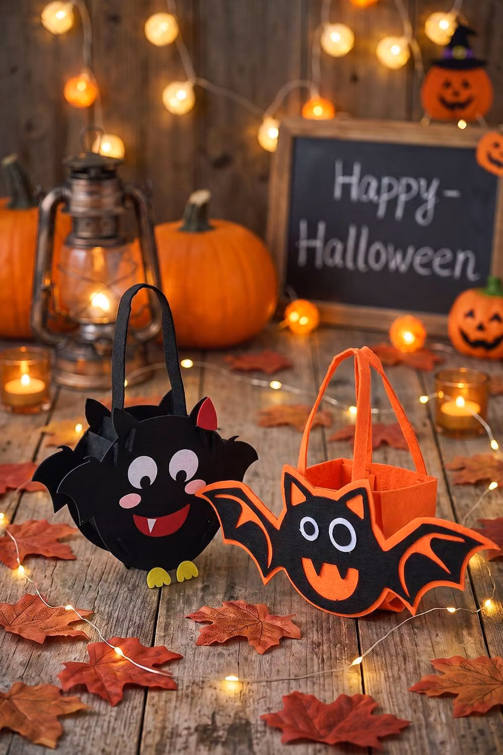 Living and Home Set of 2 Black Halloween Bat Trick-or-Treat Bags DIY Craft Kit – 2