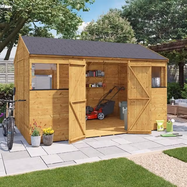 BillyOh Rustic Brown Wooden Reverse Apex Workshop with Tongue and Groove Construction and Gable Roof