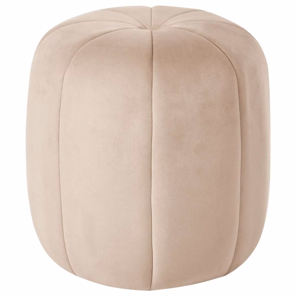 Wyld and Coco Beige Velvet Round Pouffe – 2