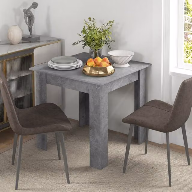 HOMCOM Modern Square Dining Table with Faux Cement Effect in Grey