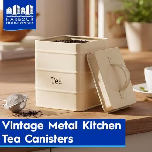 Harbour Housewares 3-Piece Metal Tea, Coffee and Sugar Canister Set in White with Airtight Lids – 3