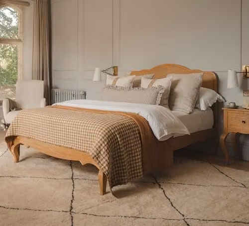 Statement Furniture Louis King Size Bed Frame in Brown Solid Oak with Rattan Cane Headboard, H: 161 cm, W: 180 cm, D: 214 cm – 1