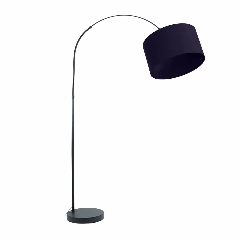 ValueLights Louis Black Arched Curved Floor Lamp with Navy Blue Fabric Drum Shade and LED Bulb – 2
