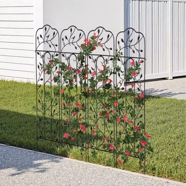 Livingandhome Set of 2 Black Metal Garden Trellis Climber Supports, Height: 42 cm