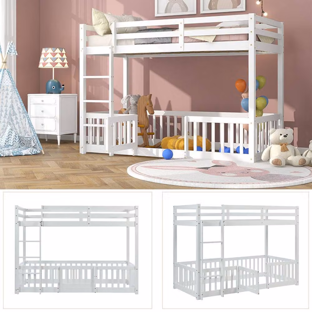 BTM White Solid Wood Childrens Bunk Bed with Safety Door and Fall Protection, W/D/H: 190 x 90 x 150 cm – 3