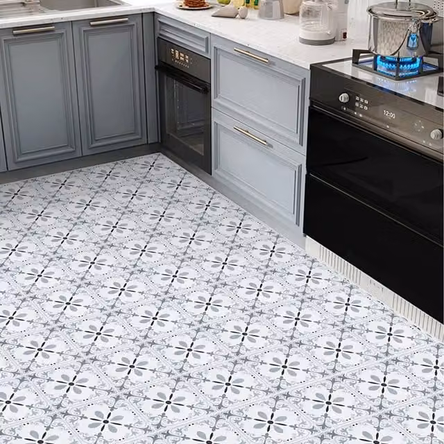 Lifeideas 10 Piece Self Adhesive White Floral Vintage PVC Flooring Tiles Set