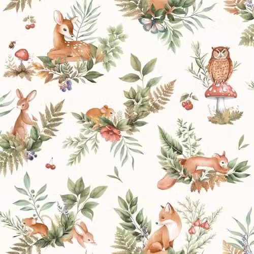 Holden Decor Storybook Woodland Forest Friends Wallpaper in Cream and Multicolour for Childrens Nurseries and Playrooms