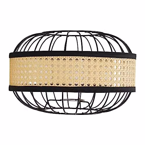 ValueLights Vimet Black and Gold Rattan Ring Pendant Light Shade, Width: 30 cm